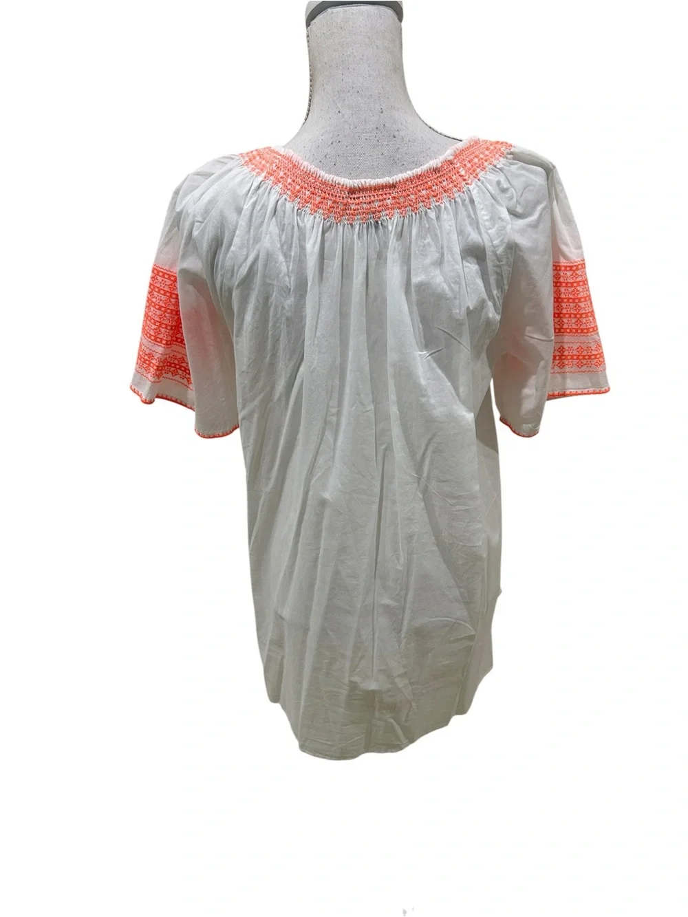 J crew White Peasant mini dress beach Coral Embroidered Neckline tassel medium